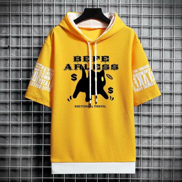 T Shirt for Men Clothing Streetwear Hoodies Oversized Korea 반팔티 Casual Hat T-shirt Print Graphic